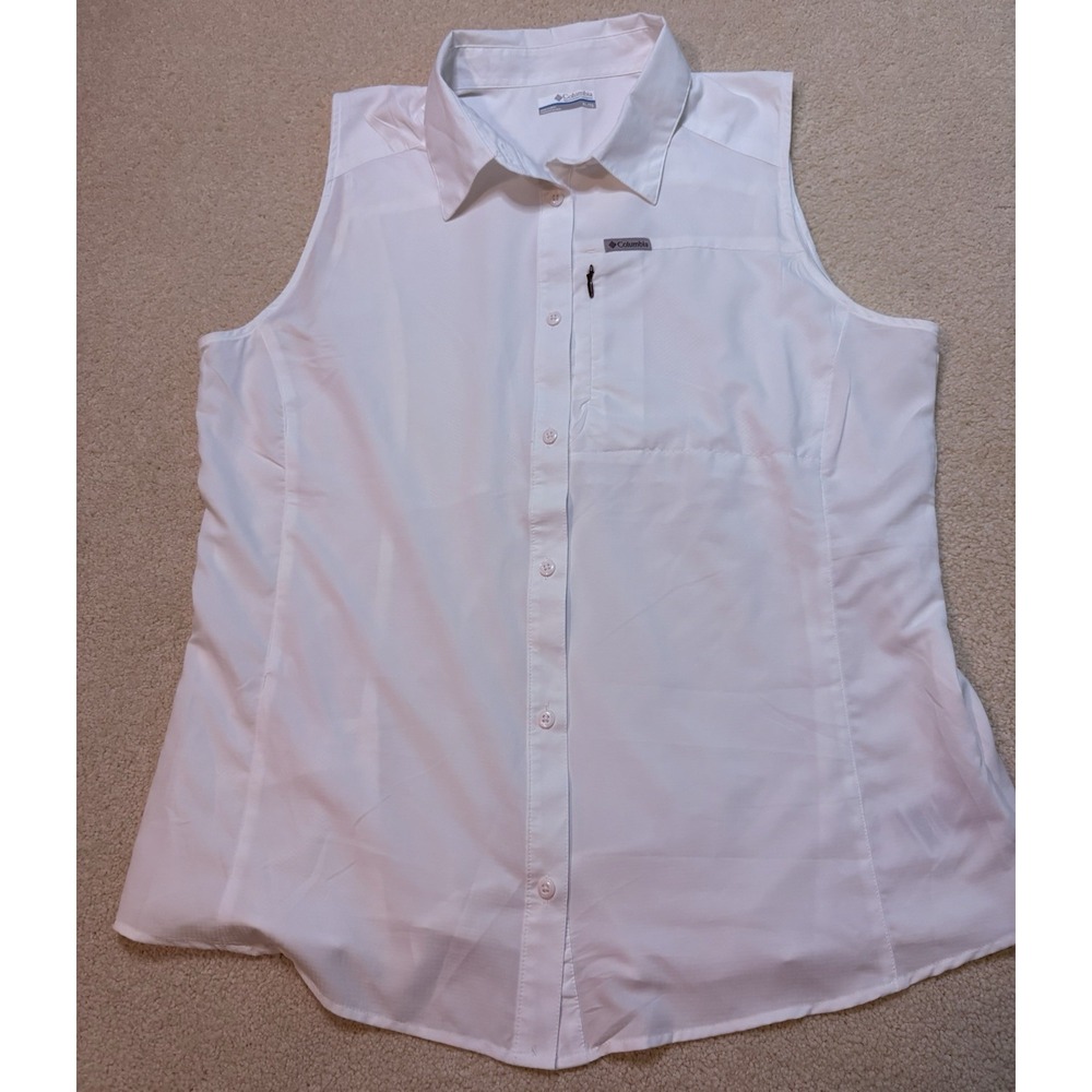 Columbia Performance Sleeveless Shirt White Women's XL Pocket Cooling Summer
